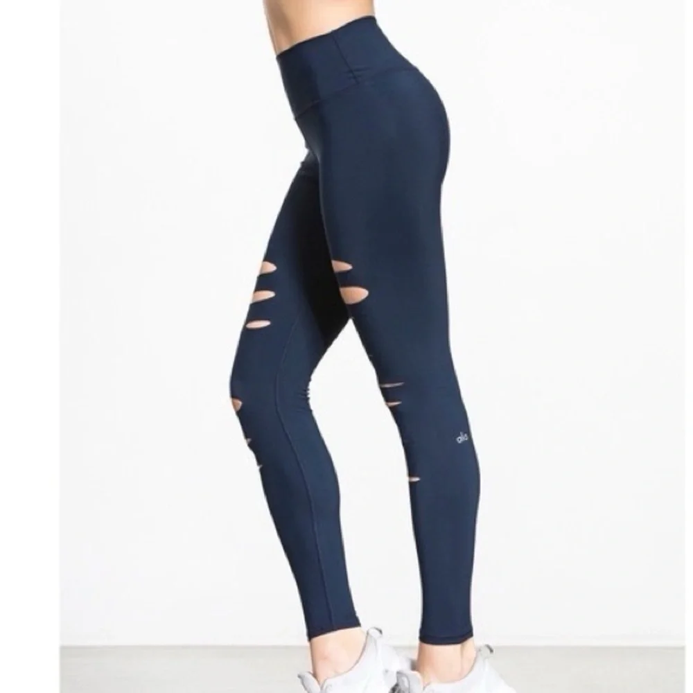 Alo Blue Ripped Warrior High Rise Yoga Leggings‎
